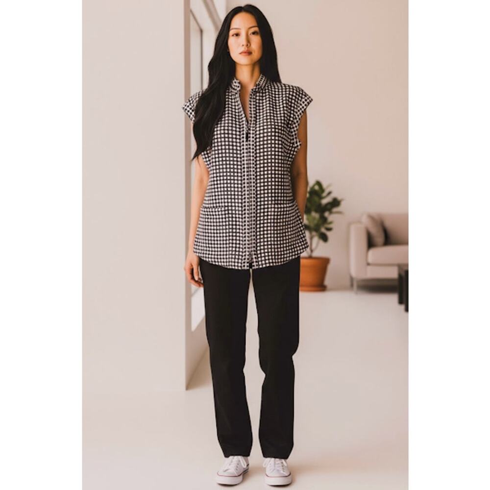 Worth Zip Front‎ Checkered Vest with Front Pockets. Taupe & Cream, Sz 10